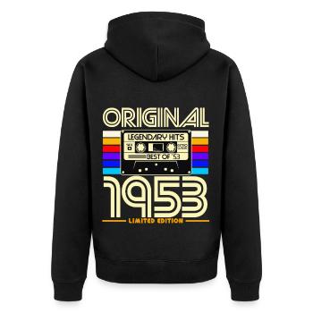 Original 1953 Retro Cassette - Unisex Premium Organic Zip Hoodie - black - Back - Nico (187cm)