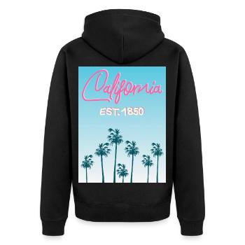California Retro Palm Skyline - Unisex Premium Bio Zip Hoodie - Schwarz - Hinten - Nico (187cm)