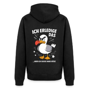 Möwe Seevogel Nen scheiss muss ich - Unisex Premium Bio Zip Hoodie - Schwarz - Hinten - Nico (187cm)