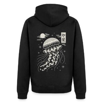 Jellyfish Nachtkunst Japans Stil - Unisex Premium Bio Zip Hoodie - Schwarz - Hinten - Nico (187cm)