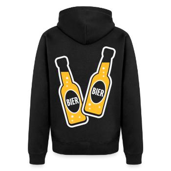 2 Bierflaschen Stoßen An (Bier Biertrinker NEG 2C) - Unisex Premium Bio Zip Hoodie - Schwarz - Hinten - Nico (187cm)