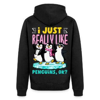 Pingouin mignon - Cadeau pour l’amoureux des manchots - Veste à capuche bio Premium Unisexe - noir - Dos - Nico (187cm)