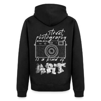 Straßenfotografie als Kunst /hell - Unisex Premium Bio Zip Hoodie - Schwarz - Hinten - Nico (187cm)
