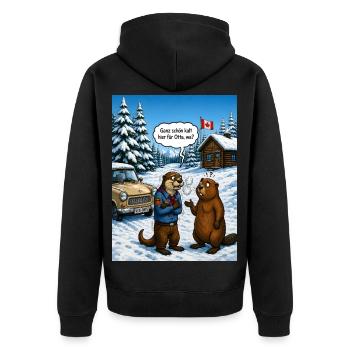 Otta, wa? – Lustiges Ottawa Otter Wortspiel - Unisex Premium Bio Zip Hoodie - Schwarz - Hinten - Nico (187cm)