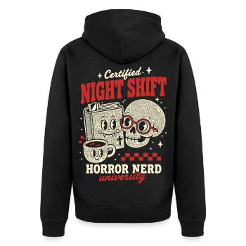 Certified Night Shift Horror Nerd - Unisex Premium Organic Zip Hoodie - black - Back - Nico (187cm)