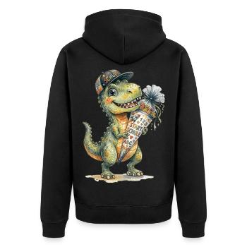 Aquarell T-Rex für den Schulanfang - Unisex Premium Bio Zip Hoodie - Schwarz - Hinten - Nico (187cm)