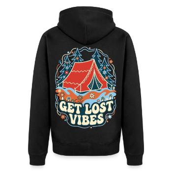 Get Lost Vibes Retro Camping - Unisex Premium Bio Zip Hoodie - Schwarz - Hinten - Nico (187cm)