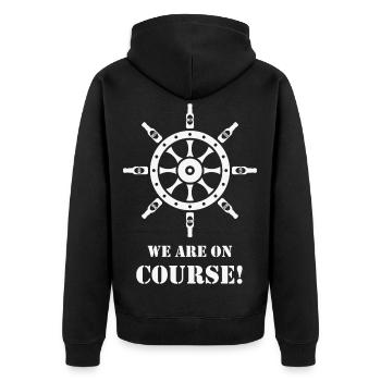 We Are On Course! (Beer / Ship’s Wheel / White) - Unisex Premium Organic Zip Hoodie - black - Back - Nico (187cm)
