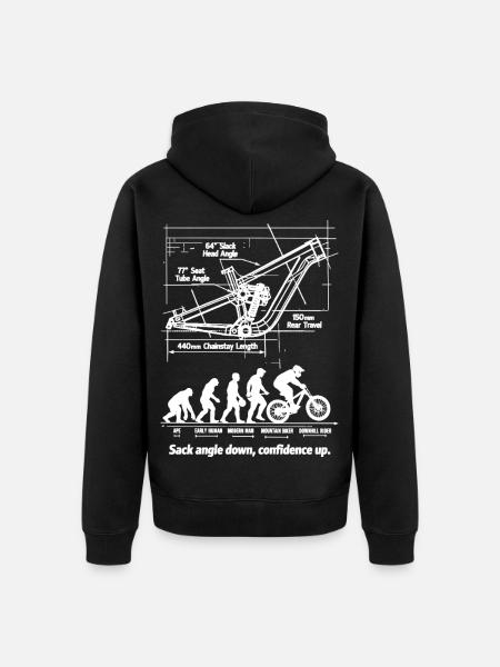 MTB Evolution Blueprint: Full Suspension Downhill - Unisex Premium Bio Zip Hoodie - Schwarz