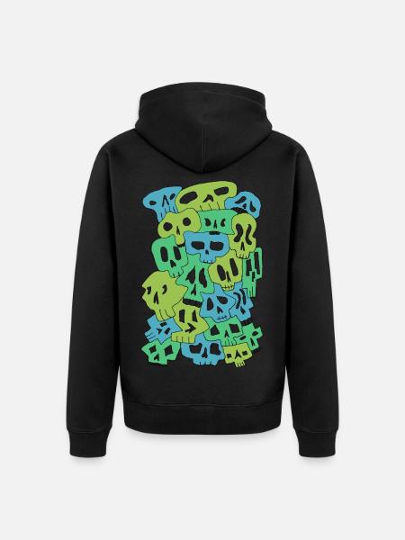 Skulls (Greens, transparente Augen) - Unisex Premium Bio Zip Hoodie - Schwarz