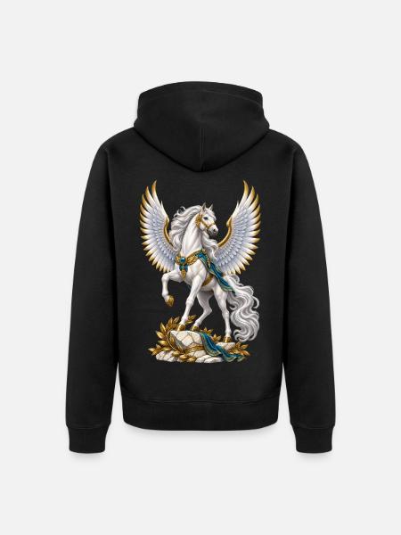 Pegasus mit goldener Szenerie - Unisex Premium Bio Zip Hoodie - Schwarz
