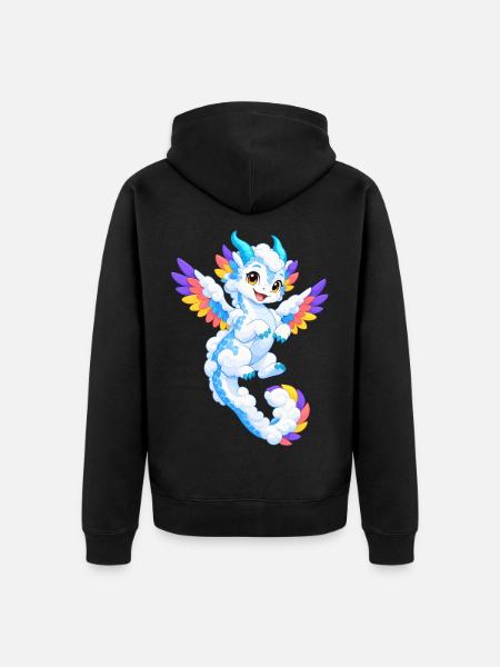 Himmelsdrache mit Regenbogenflügeln - Unisex Premium Bio Zip Hoodie - Schwarz