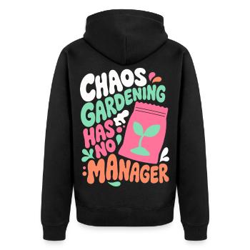 Chaos Gardening ohne Manager - Unisex Premium Bio Zip Hoodie - Schwarz - Hinten - Nico (187cm)