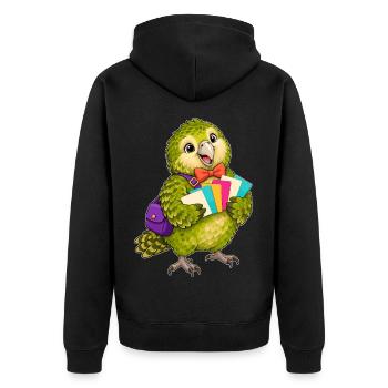 Grüner Papagei mit bunten Karten - Unisex Premium Bio Zip Hoodie - Schwarz - Hinten - Nico (187cm)