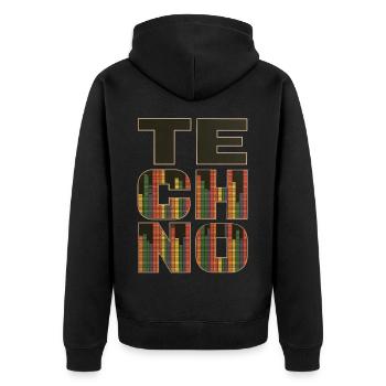Techno - Unisex Premium Bio Zip Hoodie - Schwarz - Hinten - Nico (187cm)