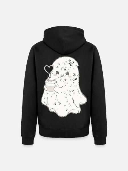 Kuscheliger Geist mit Kaffeebecher - Unisex Premium Bio Zip Hoodie - Schwarz