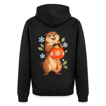 Winterwald Wächter mit Laterne - Unisex Premium Bio Zip Hoodie - Schwarz - Hinten - Nico (187cm)