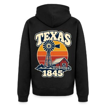 Texas Vintage Windmühle & Bauernhof 1845 - Unisex Premium Bio Zip Hoodie - Schwarz - Hinten - Nico (187cm)