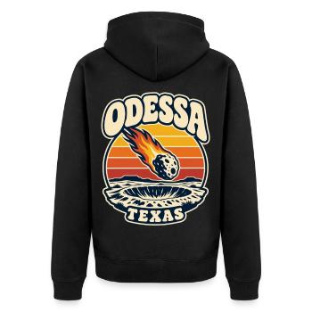 Texas Odessa Meteor Sunset - Unisex Premium Bio Zip Hoodie - Schwarz - Hinten - Nico (187cm)