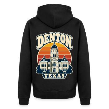 Denton Texas Rathaus Retro-Szene - Unisex Premium Bio Zip Hoodie - Schwarz - Hinten - Nico (187cm)