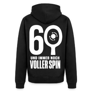 Tischtennis 60. Geburtstag Opa – voller Spin - Unisex Premium Bio Zip Hoodie - Schwarz - Hinten - Nico (187cm)