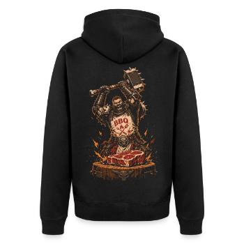 Disziplinierter Kämpfer-Grillmeister – RPG-Kochkunst - Unisex Premium Bio Zip Hoodie - Schwarz - Hinten - Nico (187cm)