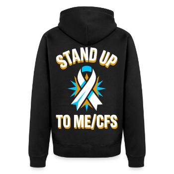 Stand Up To ME/CFS Schleife - Unisex Premium Bio Zip Hoodie - Schwarz - Hinten - Nico (187cm)