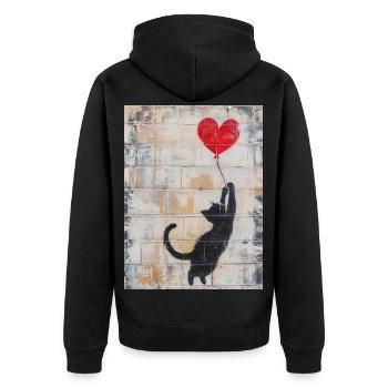 Banksy Cat - Unisex Premium Bio Zip Hoodie - Schwarz - Hinten - Nico (187cm)