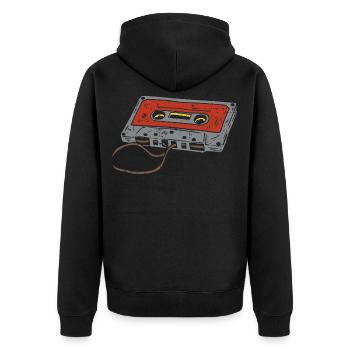 Kassette 90 Oldschool - Unisex Premium Bio Zip Hoodie - Schwarz - Hinten - Nico (187cm)