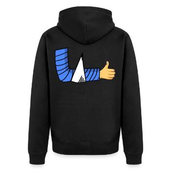broken arm - Unisex Premium Bio Zip Hoodie - Schwarz - Hinten - Nico (187cm)