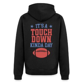 Es ist ein Touchdown-Tag, irgendwie - Unisex Premium Bio Zip Hoodie - Schwarz - Hinten - Nico (187cm)