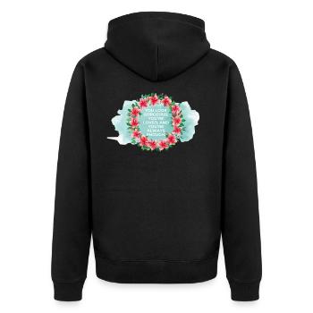 You’re Loved & Enough – Aquarell Blumenkranz - Unisex Premium Bio Zip Hoodie - Schwarz - Hinten - Nico (187cm)