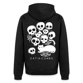Katze-Kämme - Unisex Premium Bio Zip Hoodie - Schwarz - Hinten - Nico (187cm)
