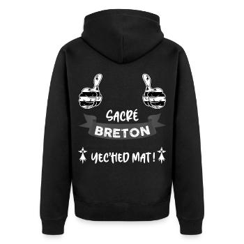 Sacré breton humour pour homme de Bretagne - Veste à capuche bio Premium Unisexe - noir - Dos - Nico (187cm)