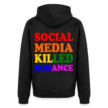 social media killed romance - Unisex Premium Bio Zip Hoodie - Schwarz - Hinten - Nico (187cm)