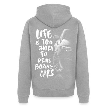 VOITURE BOLIDE AUTOMOBILE CITATION HUMOUR COURSE - Veste à capuche bio Premium Unisexe - gris chiné - Dos - Nico (187cm)