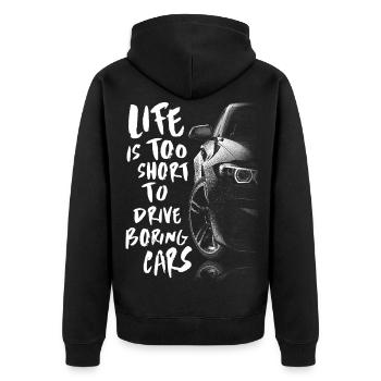 VOITURE BOLIDE AUTOMOBILE CITATION HUMOUR COURSE - Veste à capuche bio Premium Unisexe - noir - Dos - Nico (187cm)