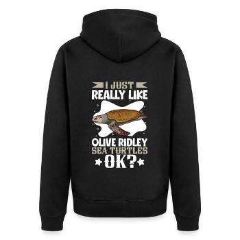Ich liebe meine Pazifische Ridley-Schildkröte - Unisex Premium Bio Zip Hoodie - Schwarz - Hinten - Nico (187cm)