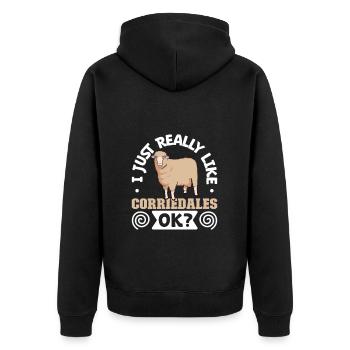 J’adore mes moutons domestiques Corriedale - Veste à capuche bio Premium Unisexe - noir - Dos - Nico (187cm)