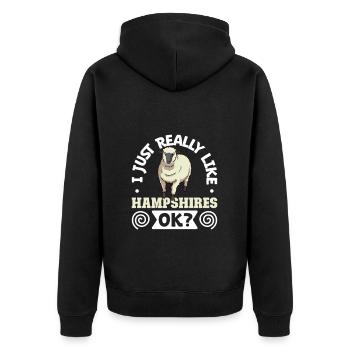 J’adore mes moutons du Hampshire - Veste à capuche bio Premium Unisexe - noir - Dos - Nico (187cm)