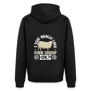 Ich liebe mein Finnschaf - Unisex Premium Bio Zip Hoodie - Schwarz - Hinten - Nico (187cm)