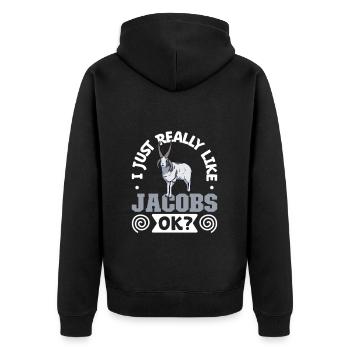 J’aime mes brebis Jacob - Veste à capuche bio Premium Unisexe - noir - Dos - Nico (187cm)
