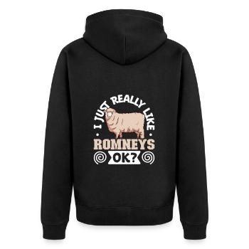J’adore mes moutons Romney - Veste à capuche bio Premium Unisexe - noir - Dos - Nico (187cm)