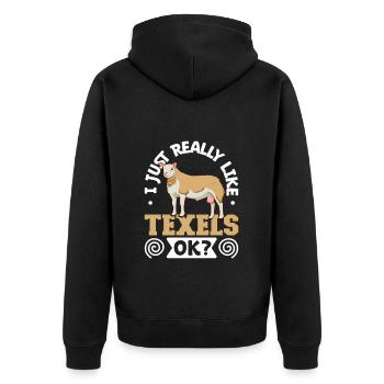 J’adore mes moutons Texel - Veste à capuche bio Premium Unisexe - noir - Dos - Nico (187cm)