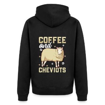 Kaffee und Cheviot-Schaf - Unisex Premium Bio Zip Hoodie - Schwarz - Hinten - Nico (187cm)