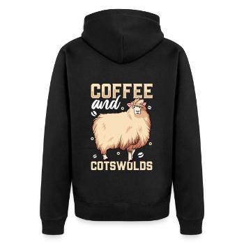 Kaffee und Cotswold-Schaf - Unisex Premium Bio Zip Hoodie - Schwarz - Hinten - Nico (187cm)