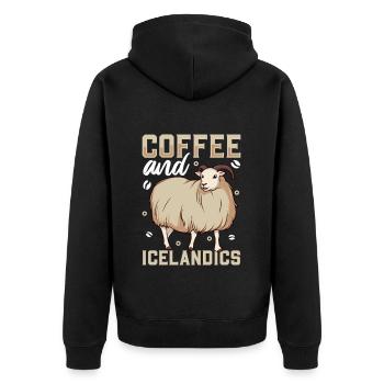 Kaffee und Islandschaf - Unisex Premium Bio Zip Hoodie - Schwarz - Hinten - Nico (187cm)