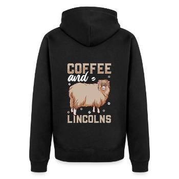 Coffee and Lincoln sheep - Unisex Premium Organic Zip Hoodie - black - Back - Nico (187cm)