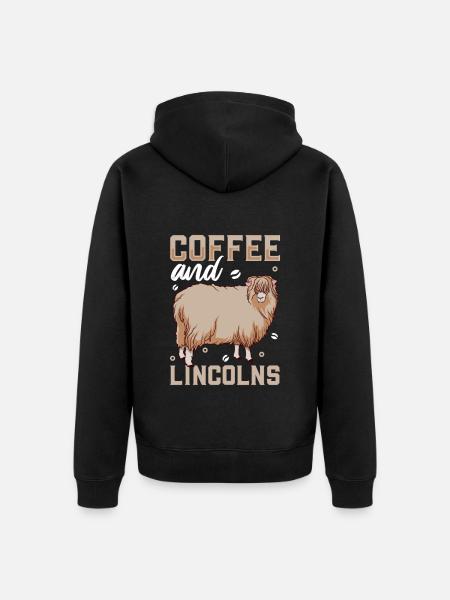 Coffee and Lincoln sheep - Unisex Premium Organic Zip Hoodie - black