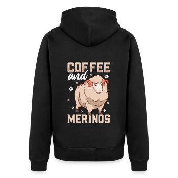 Kaffee und Merinoschaf - Unisex Premium Bio Zip Hoodie - Schwarz - Hinten - Nico (187cm)